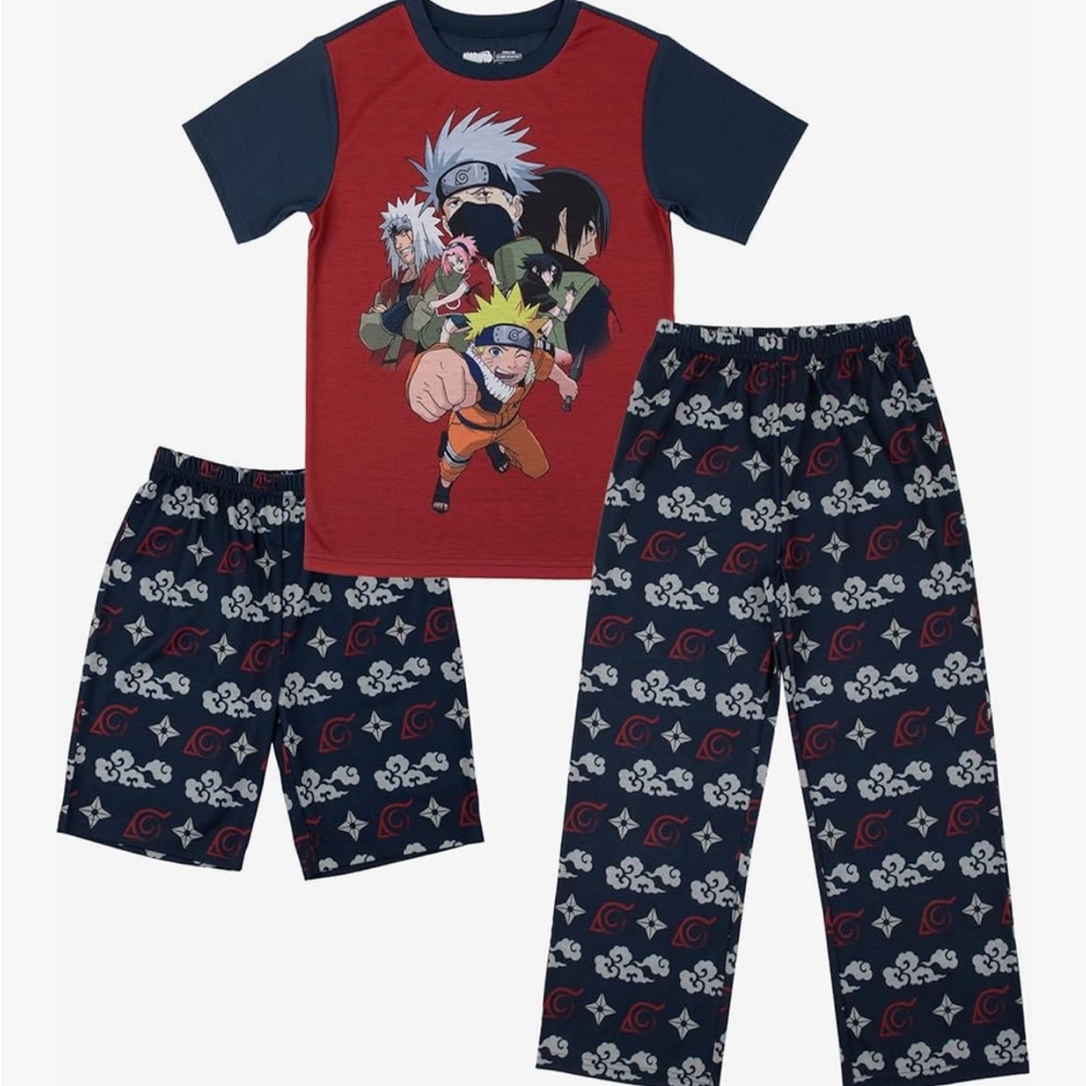 NWT-S 6-7-Naruto Youth 3-Piece Sleep Set with Tee Shirt, Shorts, and Sleep Pants